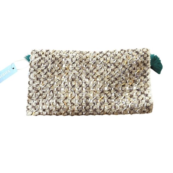 Woven Straw Clutch With Colorful Tassels and Magnetic Closure By Shein - Picture 3 of 7